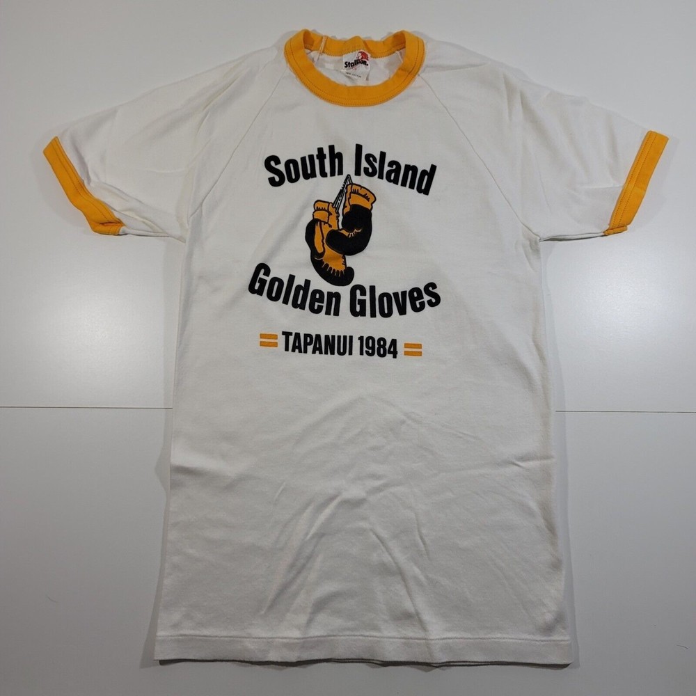Vtg 80s T Shirt Single Stitch Short Sleeve Golden Gloves Boxing OS New Zealand